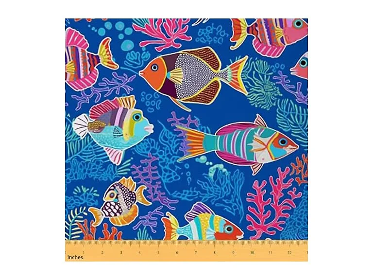 Erosebridal Fish Fabric By The Yard, Coral Starfish