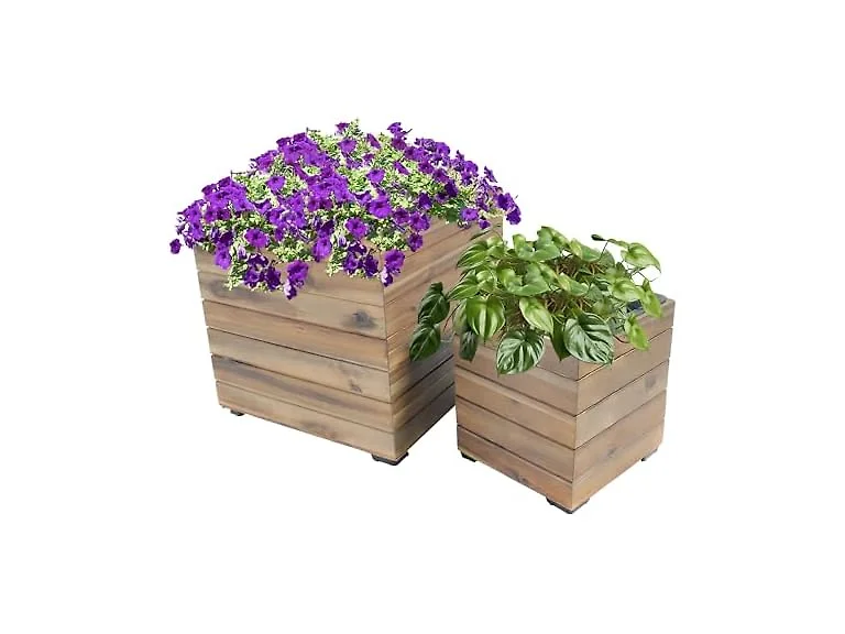 Sunnydaze Square Planters 2pc Gray