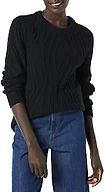 Amazon Essentials Women's 100% Cotton Long Sleeve Crewneck Cable Knit Sweater, Black, X-Small