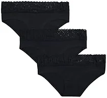 Bonds Women's Underwear Hipster Pack, Lace-Top Icons Hipster Panties for Women, Stretchy Cotton-Blend Underwear, 3-Pack Black