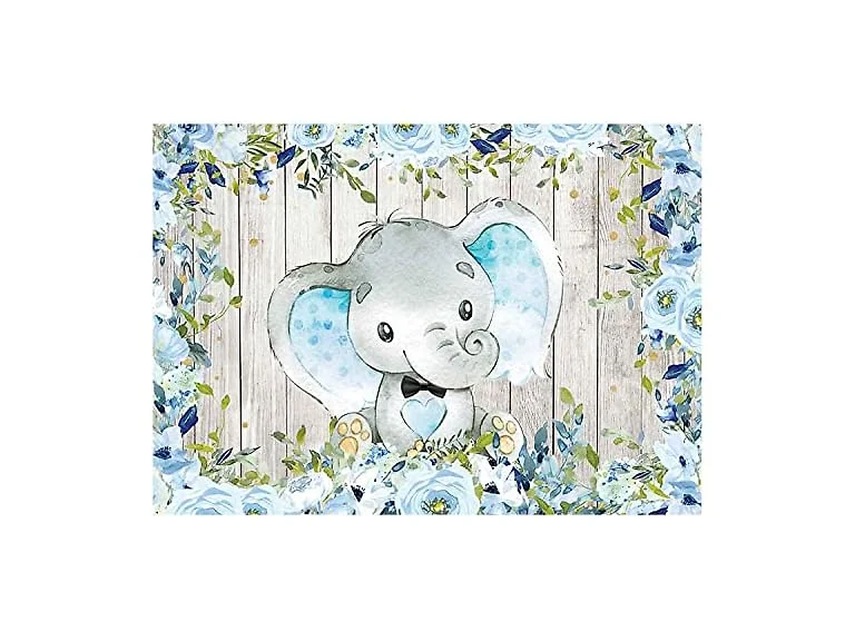 Sensfun Floral Elephant Backdrop Blue
