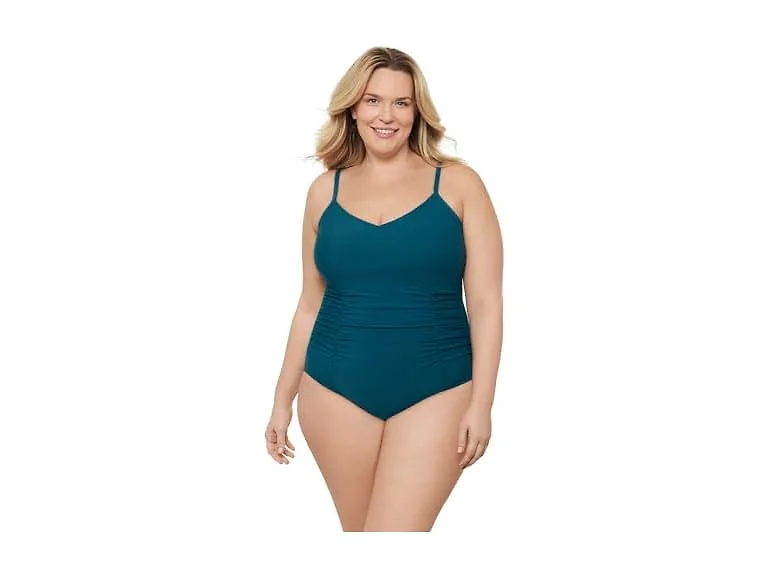 Aqua Green Women Princess Seam Adjustable Swimsuit