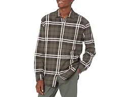 Amazon Essentials Men's Regular Fit Long-Sleeve Flannel Shirt, Soft Brushed Cotton, Lightweight yet Warm, Olive Plaid, X-Large
