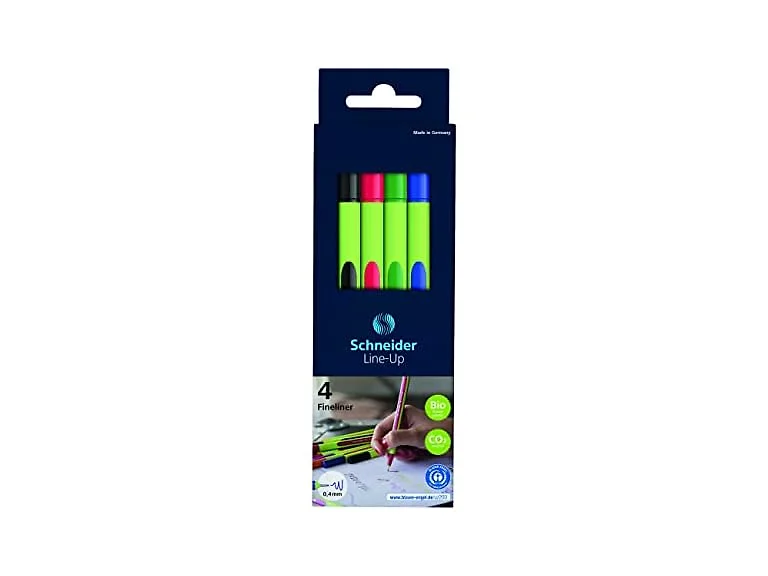 Schneider 0.4mm Fineliners with Case Stand, 4 Pieces