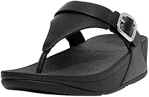 FitFlop Lulu Adjustable Leather Toe Post - All Black, Size 7