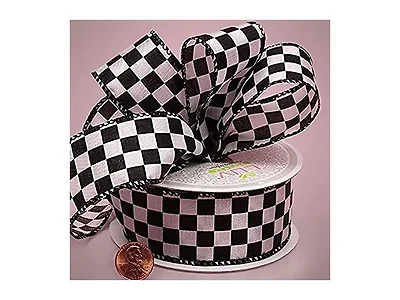 White Checkered Fabric Ribbon 1.5" x 10yd