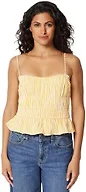 Amazon Essentials Women's Regular-Fit Smocked Cotton Stretch Poplin Tank, Golden Yellow Even Stripe, X-Small
