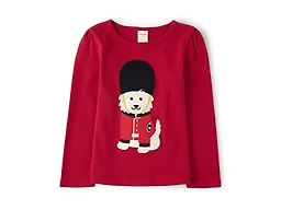 Gymboree Girls' and Toddler Fall and Holiday Embroidered Graphic Long Sleeve T-Shirts, London Dog, 7