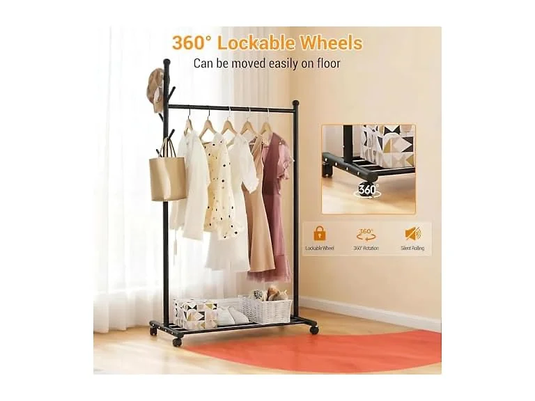 Heavy-Duty Portable Clothes Rack with Wheels  Black