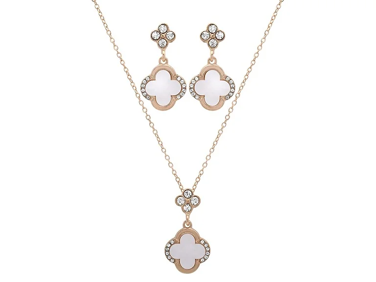 Clover Pendant & CZ Earrings Set