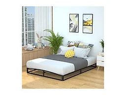 Amazon Basics Metal Platform Bed Frame with Wooden Slats, Steel Support, 6 Inches High, Storage Space, Queen, Black