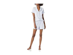 Amazon Essentials Women's Cotton Modal Piped Notch Collar Ruffle Pajama Short Set (Available in Plus Size), Pale Blue, XX-Large
