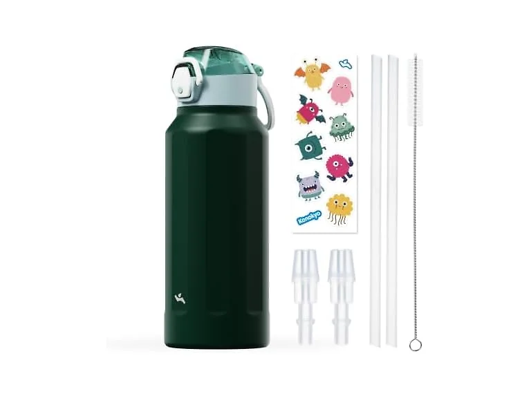 Konokyo FLOWPLAY 32oz Push-Button Bottle, Dark Green