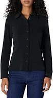 Amazon Essentials Women's Regular-Fit Matte Jersey Button-Down Shirt, 24 1/4" Length, Black, XX-Large