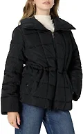 Amazon Essentials Women's Oversized-Fit Square Quilted Puffer Jacket with Adjustable Waist, Zip Front, Side Pockets, Black, X-Small