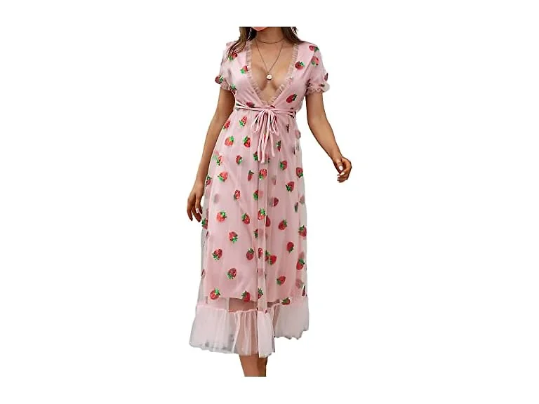 Mialoley Women (L) Sequin Embroidered Lace V Dress