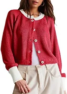 UNCLECAT Womens Cropped Cardigan Sweaters - Red, Small