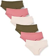 Amazon Essentials Women's Breathable Microfibre Seamless Panties (Available in Plus Size), Pack of 6, Blush/Dark Khaki Green/Mauve, Large