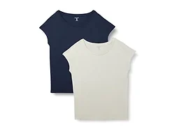 Amazon Essentials Women's Jersey Regular-Fit Short-Sleeve Boat-Neck Dolman T-Shirt, Pack of 2, Navy/Sand, X-Large