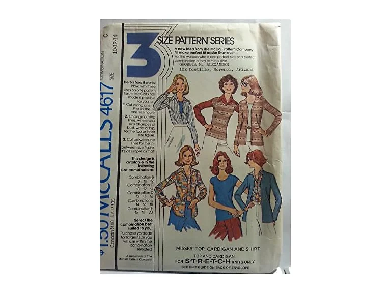 McCall's 4617 Misses Top,Cardigan & Shirt