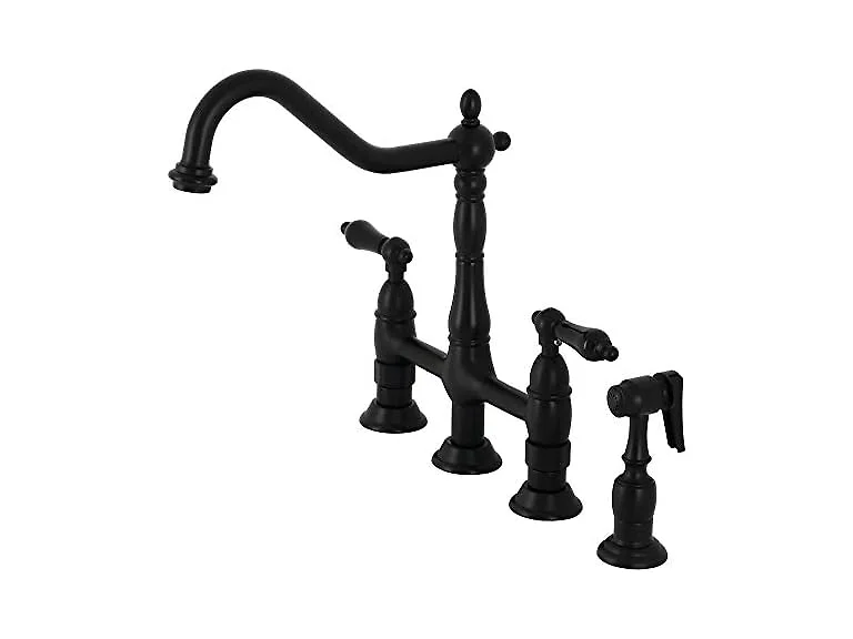 Kingston KS1270PKLBS Bridge Kitchen Faucet w Brass Sprayer