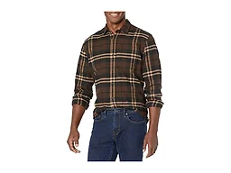 Amazon Essentials Men's Regular Fit Long-Sleeve Flannel Shirt, Soft Brushed Cotton, Lightweight yet Warm, Dark Brown Plaid, X-Small