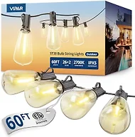 VIPAR Outdoor String Lights, 60FT LED Patio Lights Waterproof 28 ST38 Bulbs