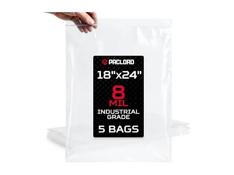 18" x 24" Heavy-Duty Large Zip Plastic Bags, 5 Count