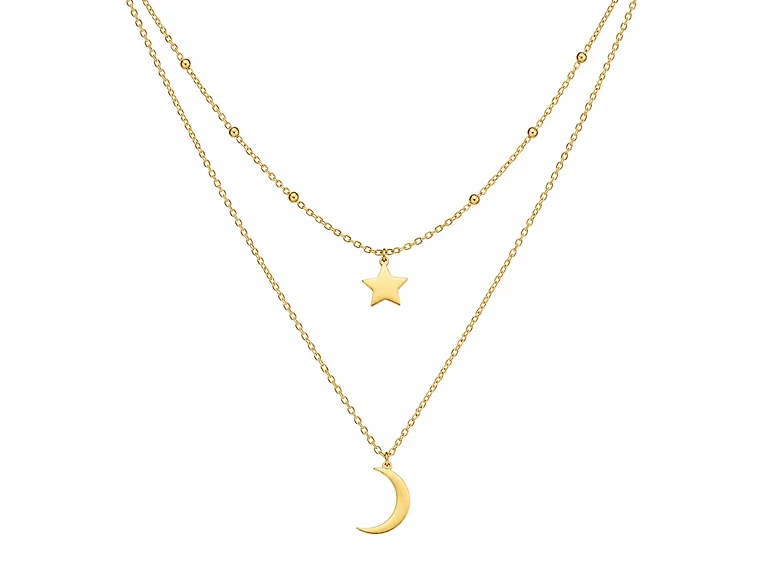 18K Gold Moon & Star Layered Necklace