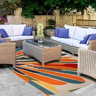 Superior Indoor Outdoor Area Rug, Perfect for Patio, Bedroom, Kitchen, Living Room, Entryway, Playroom, Nursery, Carpet Cover, Abstract Geometric Modern, Leander Collection, 6' x 8' 10", Cream