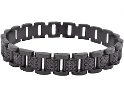 Blackjack Jewelry S-BJB256B Stainless Steel Classic Link CZ Bracelet Black 