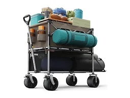 everyfun Pro Collapsible Wagon Double Decker,Wagons Carts Foldable,Heavy Duty Wagon Camping Sports Garden Grocery,Utility Wagon for All Terrain Brown