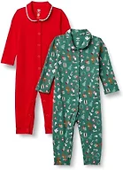 Amazon Essentials x Sofia Grainge Unisex Babies' Cotton Footless Sleepsuit, Pack of 2, Red/Holiday, Newborn
