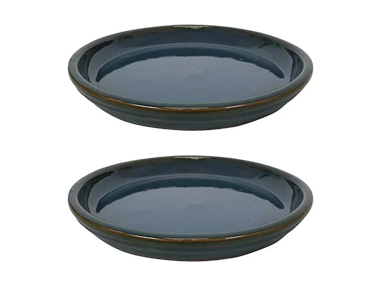 Sunnydaze 12" Ceramic Plant Saucers- Forest Lake Green