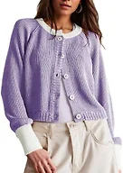 UNCLECAT Womens Cropped Cardigan Sweaters - Purple, Small