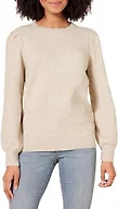 Amazon Essentials Women's Soft Touch Long Sleeve Pleated Shoulder Crewneck Sweater, Beige, Medium