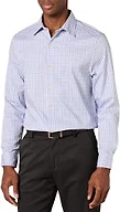 Amazon Essentials Men's Regular Fit Long Sleeve Wrinkle Resistant Stretch Dress Shirt, Blue White Grid Check, Large