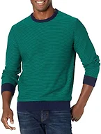 Amazon Essentials Men's Cable Knit Long-Sleeve Crewneck Sweater, 100% Cotton, Big & Tall Options Available, Emerald Green Stripe, Large