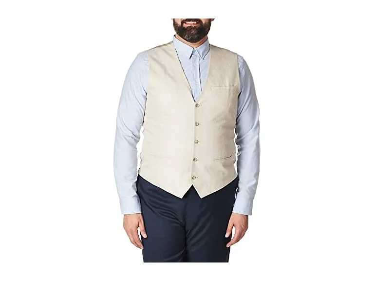 Perry Ellis Men's Linen Five Button Vest (X-Large)