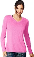 Hanes Sport Women's Cool DRI Performance Long-Sleeve V-Neck T-Shirt, Fresh Berry Heather, X-Large
