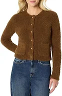 Amazon Essentials Women's Regular-Fit Trendy Wool Blend Boucle Button-Down Jacket, Brown, Small