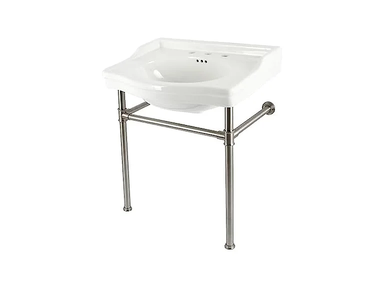 Kingston Brass 30" Ceramic Console Sink, White/Brushed Nickel