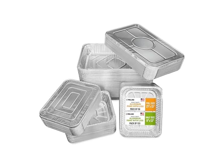 USA-Made Aluminum Foil Pans with Lids - Set of 50 