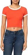Forever 21 Cropped Ringer Tee Ravishing Red/Vanilla Large