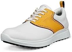ECCO Men's S Casual Saddle Waterproof Golf Shoe, White/Saffron, 8-8.5