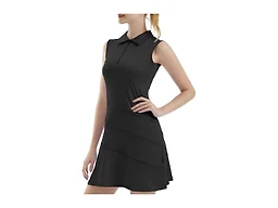 FKEEP Women's Tennis Golf Dresses Zipper V-Neck Sport Activewear with Shorts and Pocket Workout Athletic (Black, L)
