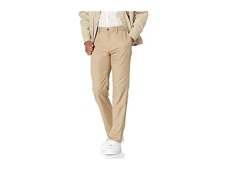 Amazon Essentials Men's Slim-Fit Flat-Front Dress Pants, Straight Leg, Polyester, Stone, Khaki, 35W x 30L