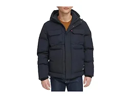 Levi's Men's 2-Chest Pocket Hooded Puffer, Navy, Small