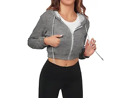 FKEEP Cropped Zip Up Hoodie Women Jacket Top Sweatshirt Casual Basic Gym Workout Sport Grey a
