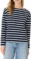 Amazon Essentials Women's 100% Cotton Heavyweight Relaxed-Fit Long-Sleeve Boatneck Top, Navy Eggshell White Mariner Stripe, XX-Large